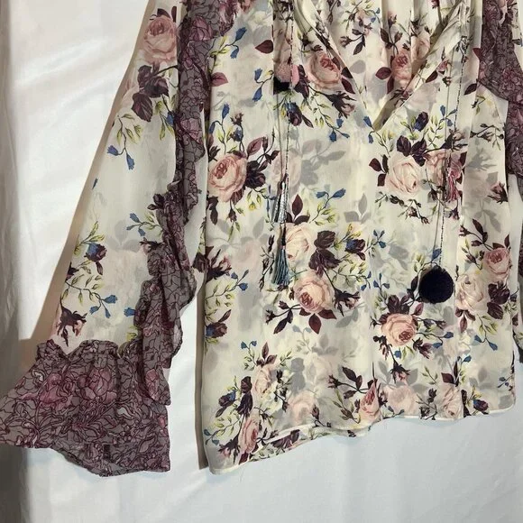 Misa Los Angeles Women’s Top Sia Pink Floral Roses Medium Size Chiffon Blouse - Picture 10 of 13